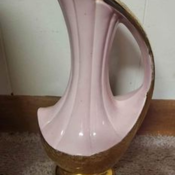 Vintage 1940's-1950's Savory Pink w/ Weeping Gold TexturedGlazed Dipped Pitcher - Picture 3 of 4